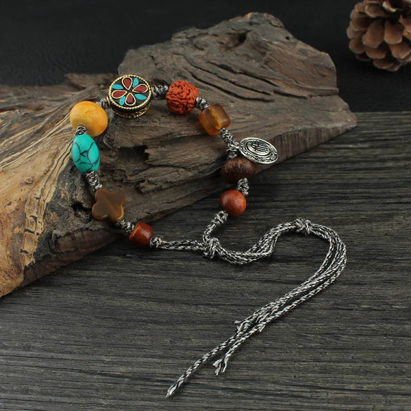 Pulsera tejida con cuentas nepalesas retro para mujer