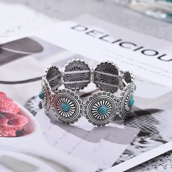 Pulseras clásicas étnicas de flores de piedra acrílica para mujer