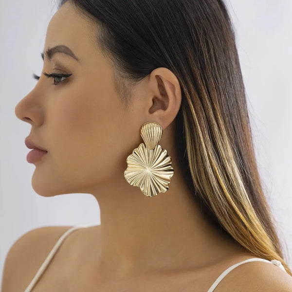 Trendy Geometric Lotus Leaf Shape Pendant Drop Earrings for Women