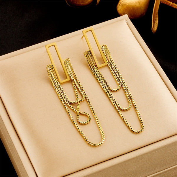 316L Stainless Steel Multi-layer Chain Tassel Earrings For Women