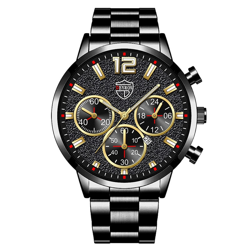 Fashion Mens Watches Luxury Silver Stainless Steel Quartz Wristwatch