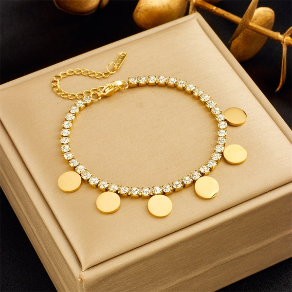 316L Stainless Steel Round Charm Bracelet For Women