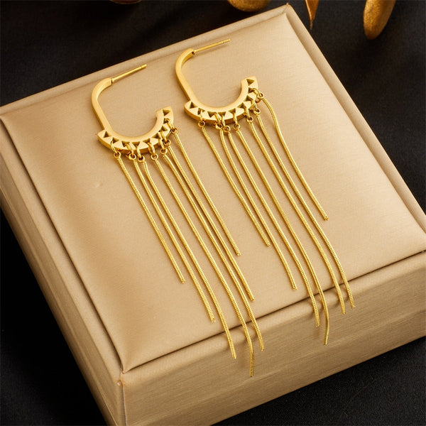 Pendientes colgantes con borlas geométricas de acero inoxidable 316L para mujer