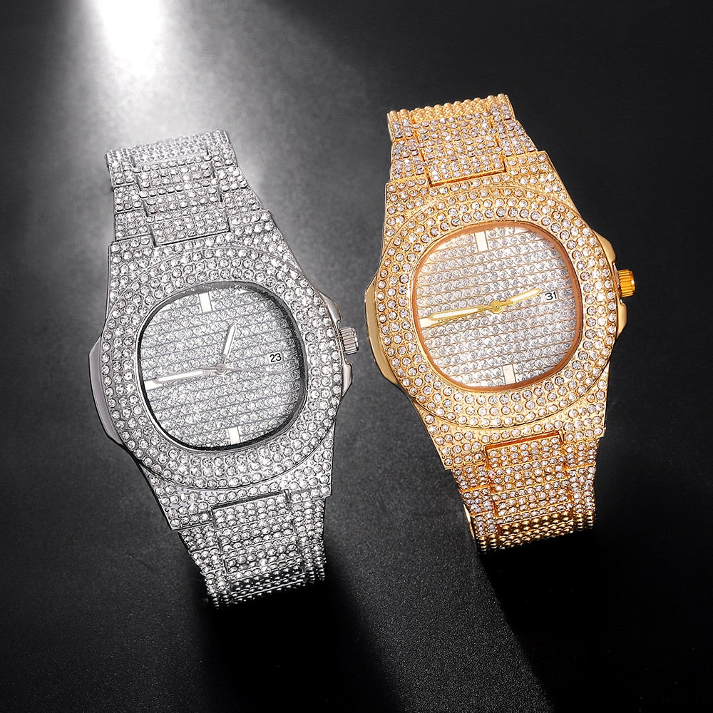 Watches for Men Iced Out Diamond Watch Quartz Rhinestone Cuban Watches