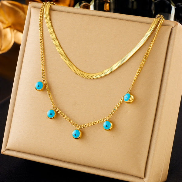 316L Stainless Steel Blue Eye Ball Pendant Necklace For Women