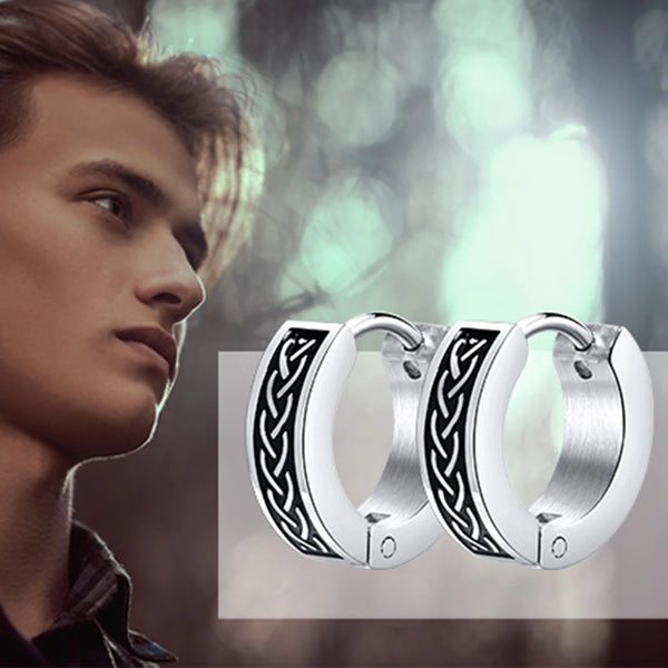 Rock Punk Celtic Knot Earrings for Men, Waterproof Stainless Steel Hoop Huggie Ear Gifts