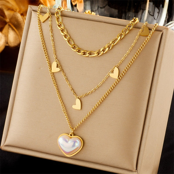 316L Stainless Steel Heart-Shaped Pearl Pendant Necklace For Women