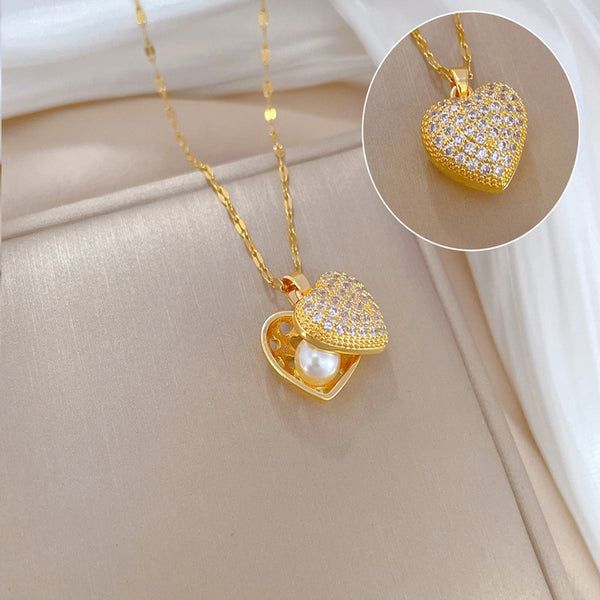 Collar con colgante creativo de perla y corazón de acero inoxidable 316L para mujer
