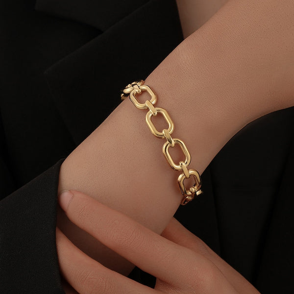 316L Stainless Steel Women Bangles Fashion Square Link Hollow Out Bangle