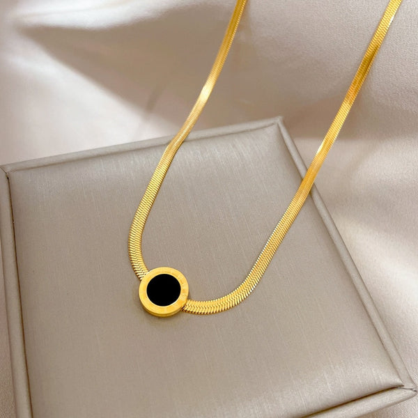 316L Stainless Steel Round Roman Numerals Pendant Necklace For Women