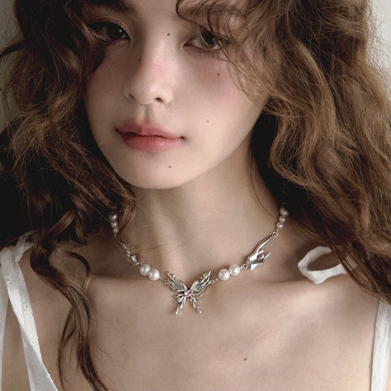 Korean Fashion Design Punk Irregular Butterfly Pendant Necklace For Women