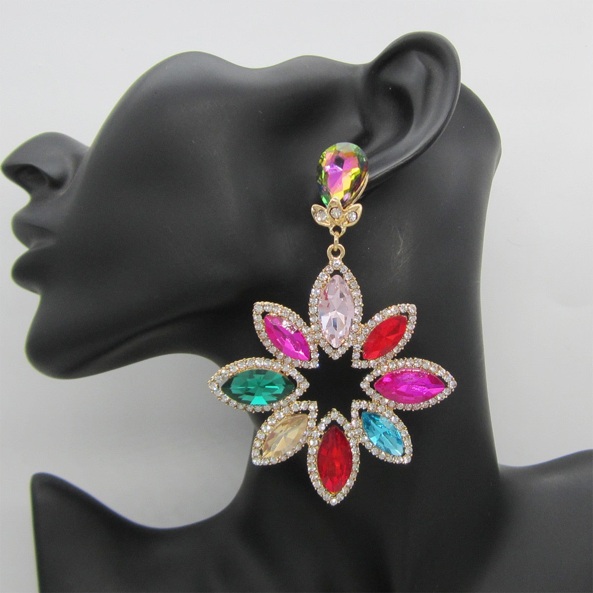 Sunflower Crystal Rhinestone Dangle Large Earrings Luxury Designer Earrings