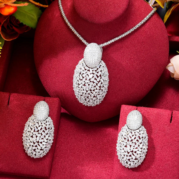 Original Lucky Chain Big Oval Pendant Necklace Earrings Luxury Gougeous Splicing For Women
