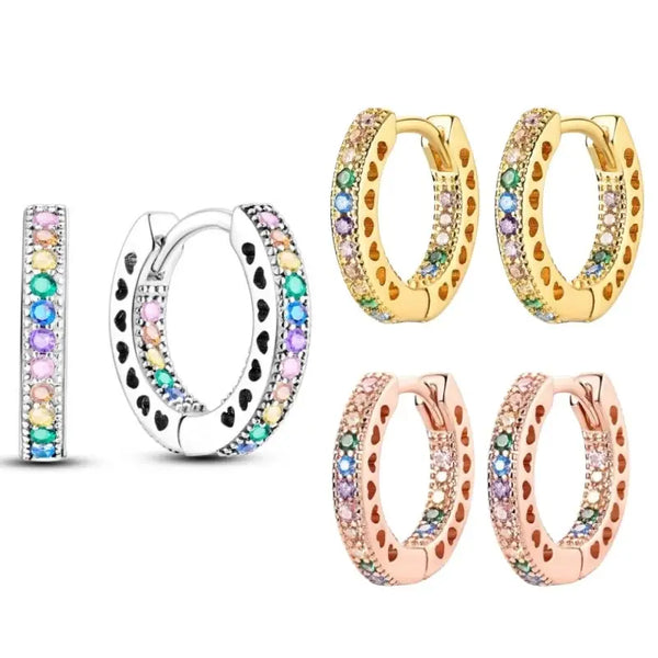 925 Sterling Silver Pave Round Shape Geometry of Simple Earring Hoop Earrings for Women