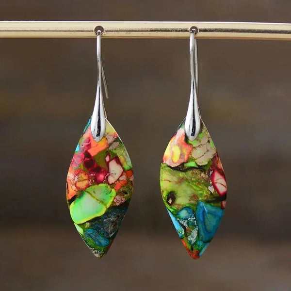Pendientes colgantes minimalistas de jaspes emperador naturales para mujer