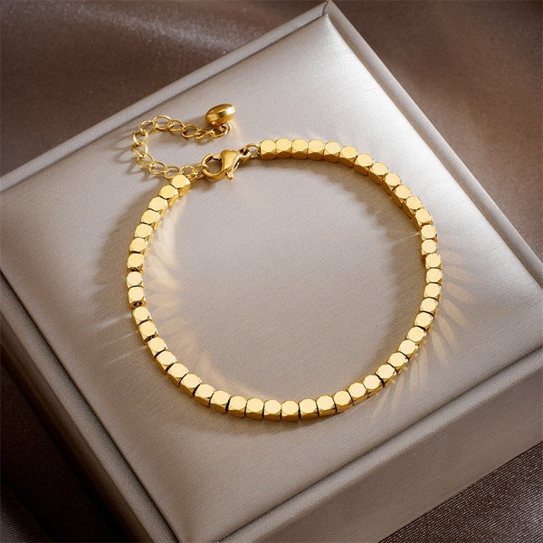 316L Stainless Steel Gold Color Cube Chain Bracelet For Women