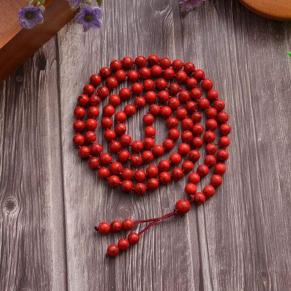 Collar Mala 108 con nudo de cuentas de turquesa roja de 8 mm para meditación, yoga, oración, japamala y rosario.