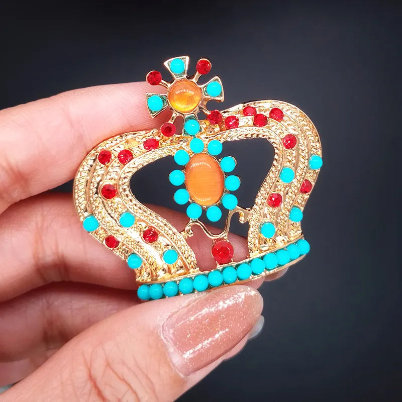 Elegant Crown Multicolor Brooch Rose Gold Silver Color Red Blue Zircon Brooches For Women