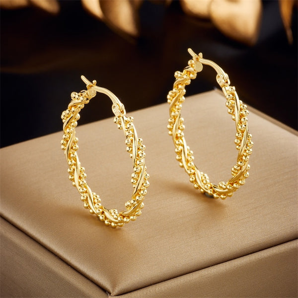 316L Stainless Steel Gold Color Twist Circles Hoop Earrings For Women