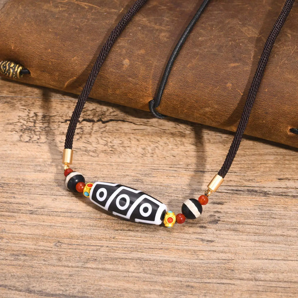 Tibetan Dzi Beaded Necklaces for Men Boys,Black and White Color Pendant