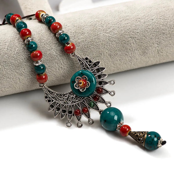 Retro Chinese Style Ceramic Alloy Handwoven Necklace Adjustable Length For Women