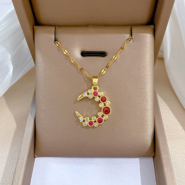 316L Stainless Steel Bending Moon Pendant Necklace For Women