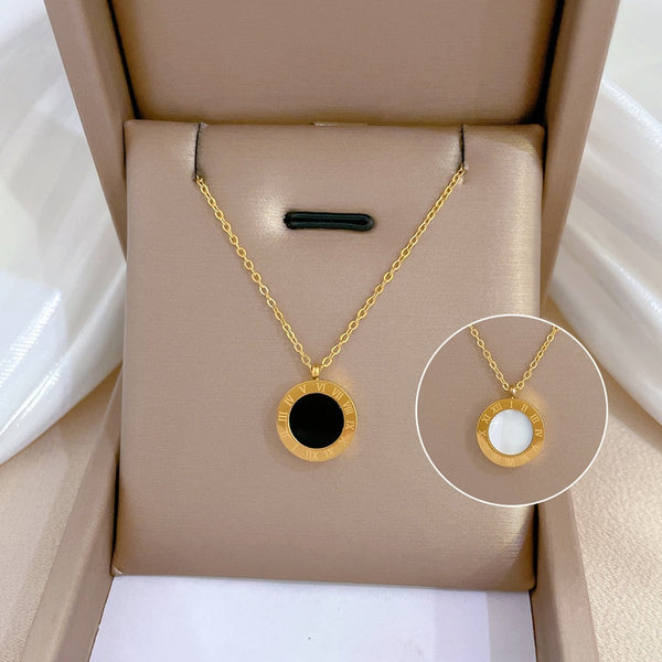 316L Stainless Steel 2-Color Roman Numeral Dial Pendant Necklace For Women