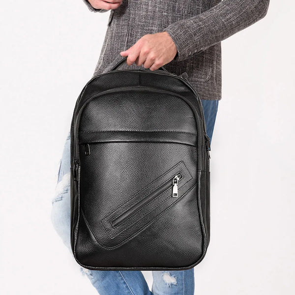 Mochila de cuero genuino para hombre y mujer, impermeable, negra, 15,6 pulgadas, bolso de viaje grande para hombre