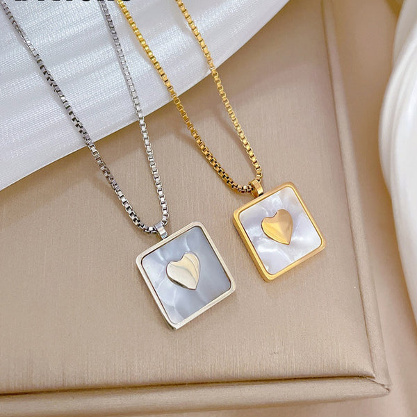 316L Stainless Steel Gold Silver Color Square Heart Pendant Necklace For Women