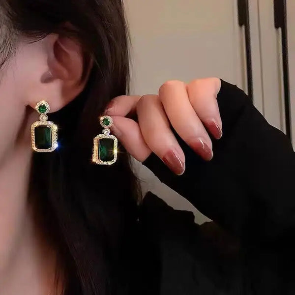 Emerald Crystal Titanium Steel Pendant Luxury Necklace Ring Earring Set