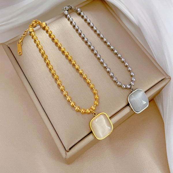 316L Stainless Steel Square White Stone Charm Bracelet For Women