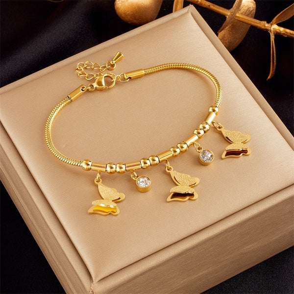 316L Stainless Steel White Zircon Butterfly Charm Bracelet For Women