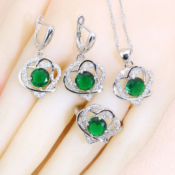Luxury Heart Zirconia Jewelry Sets 925 Silver Earrings Wedding for Women