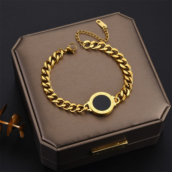 Pulsera vintage de acero inoxidable 316L para mujer con números romanos en dos colores