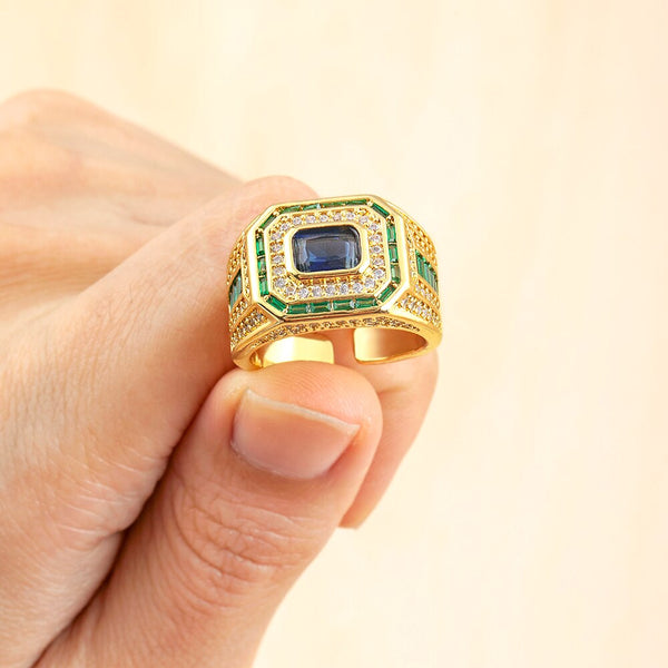 Anillos vintage de puño abierto con circonita azul cuadrada para mujer