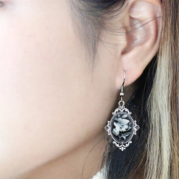 Conjunto de collar y pendientes con camafeo y colgante de flor vintage para mujer