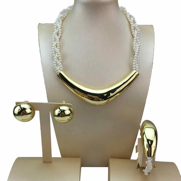 Conjuntos de joyería brasileña con collar y cadena de perlas, bisutería de última generación para mujer.