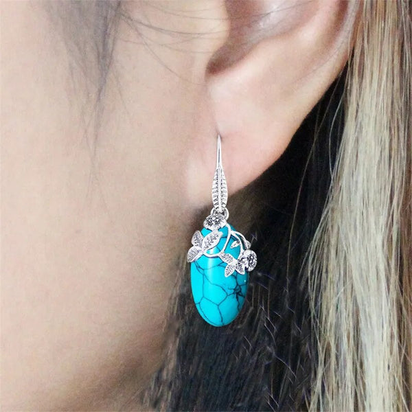 Pendientes vintage de turquesa sintética con forma de ojo para mujer