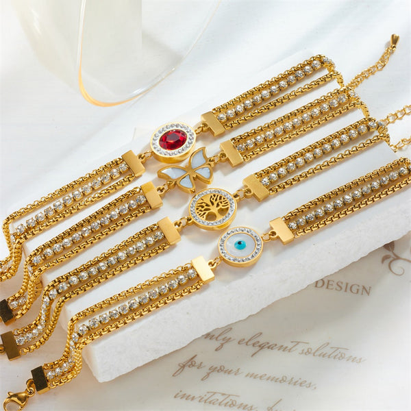 316L Stainless Steel Red Stone Butterfly Eyes Bracelet For Women