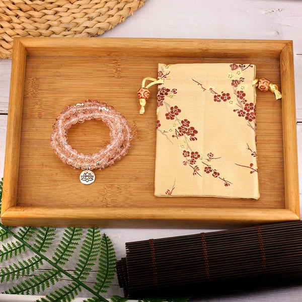 Pulsera de maleta 108, pulsera de mujer con cuentas luminosas de 8 mm rosa con colgante de Buda de loto
