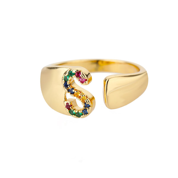Hollow Heart Initial Letter Rings For Women