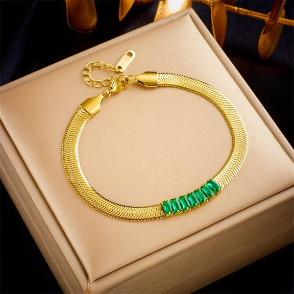 316L Stainless Steel Luxury Zircon Snake Chain Bracelet For Women