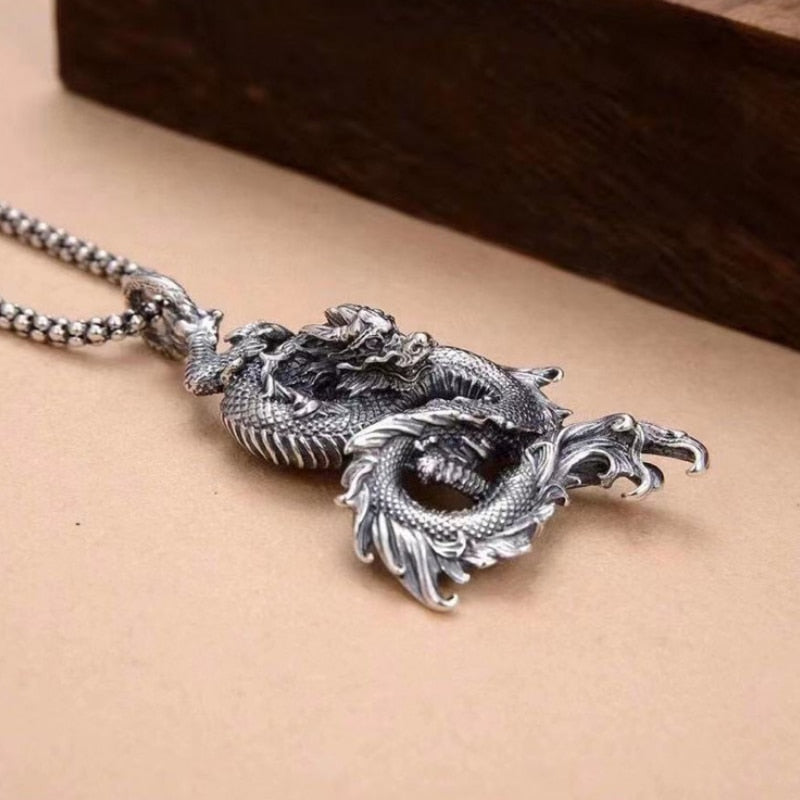 Unibabe Solid Silver Retro Bending Dragon Pendant Man