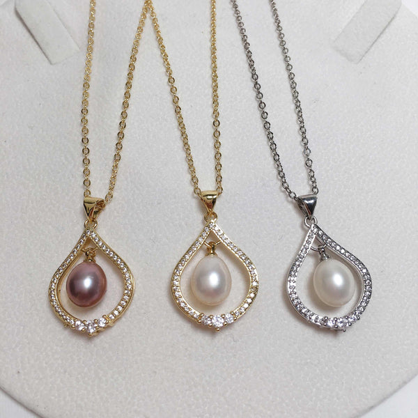 Collar de perlas clásicas de oro y plata 925, colgante de perla natural en forma de gota de agua