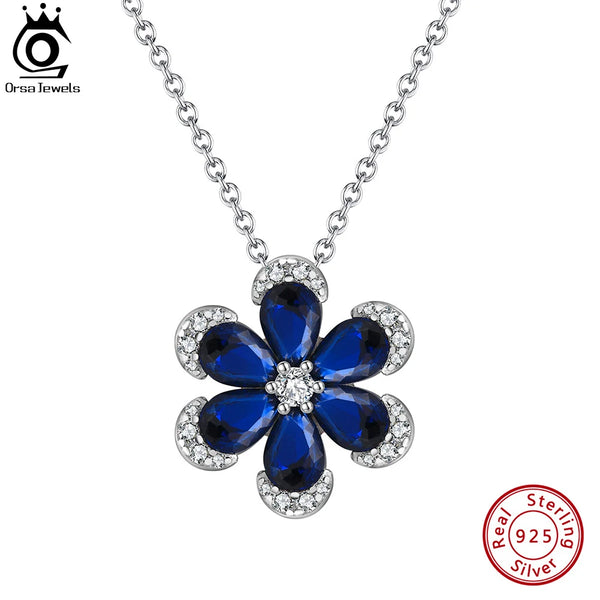Collares de flores de zafiro brillante creados en plata de ley 925 para mujer