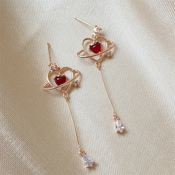 Nuevos y elegantes pendientes largos con forma de corazón geométrico y cristales para mujer