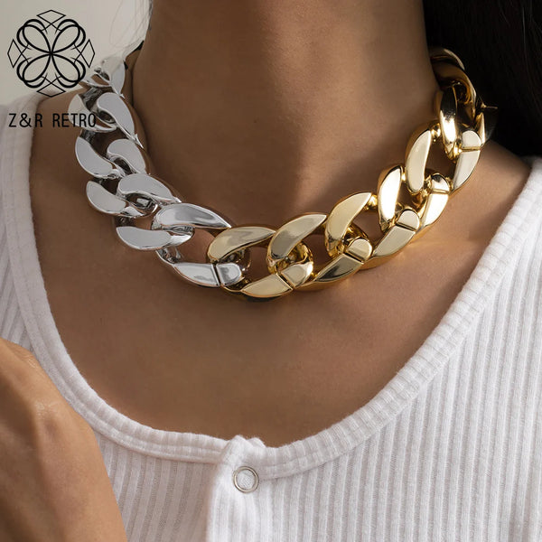 Gargantilla vintage de color dorado y plateado con un toque exagerado para mujer