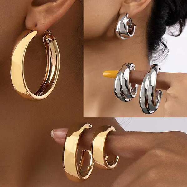 6 Pairs Gold Silver Color Hoop Earring Set For Women