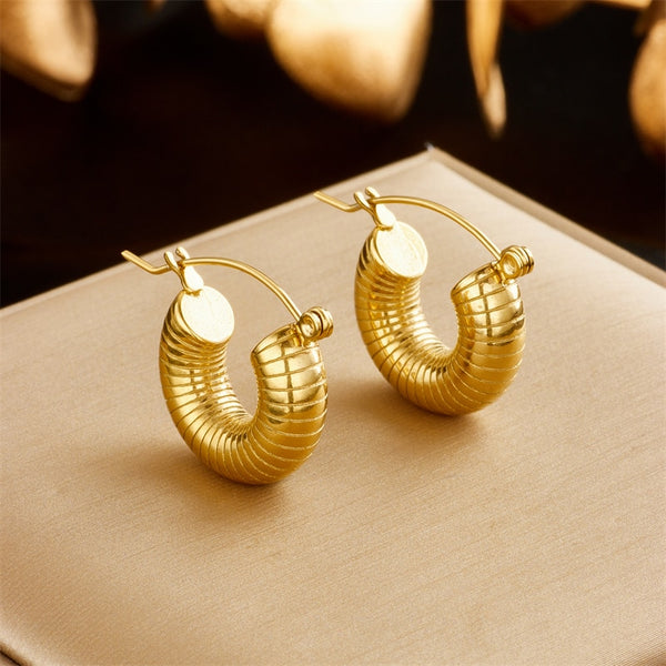 Pendientes de aro con círculos roscados de acero inoxidable 316L color dorado para mujer