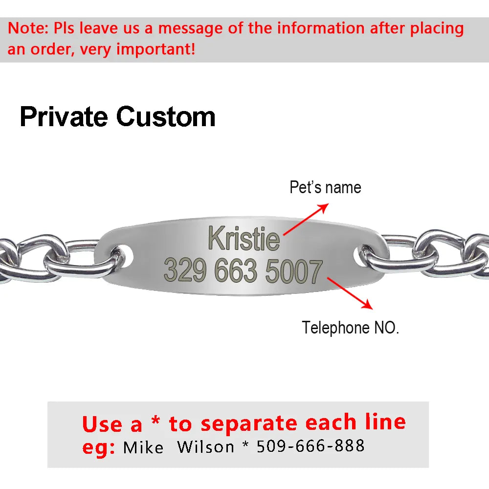 Customized Dog Chain Collar Engraved Dogs ID Collars Choke Pet Training Necklace Slip Chain